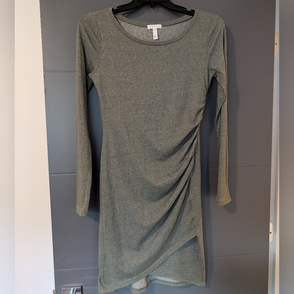 NWOT Leith Ruched Long Sleeve Dress Heathered Green Size M
